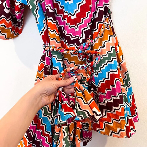 Rhode Colorful Striped One Shoulder Braided Belt Designer Mini Dress M NWOT - Picture 3 of 7
